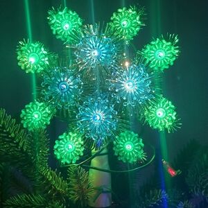 Vintage Chritmas Noma Star Blue & Green Tinsel Tree Topper with Original Box